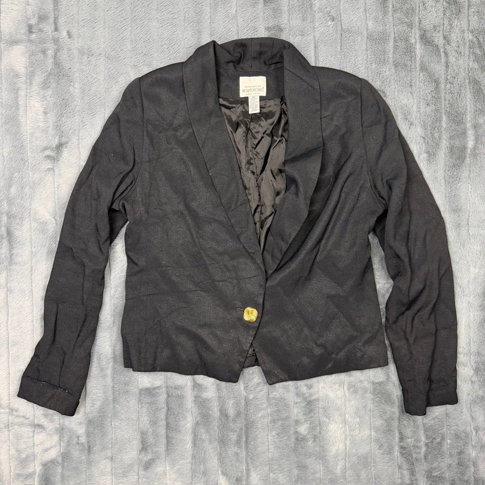 Brownstone Studio Vintage Black Blazer Gold Button Shawl Lapel Size 12 Made USA